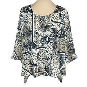Dana Buchman Mixed Animal Print 3/4 Sleeve Blouse, Petite Large
